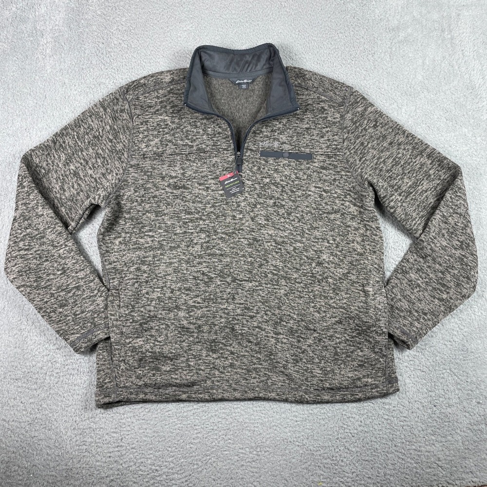 Eddie Bauer Sweater Fleece Quarter Zip Pullover Mens XL Gray Marled Knit NEW